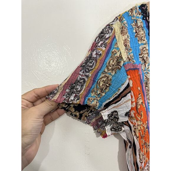 Y2K 90s Maximalist Eclectic Plisse Top S Indie Patchwork Collage Artwear Boho - Picture 11 of 12